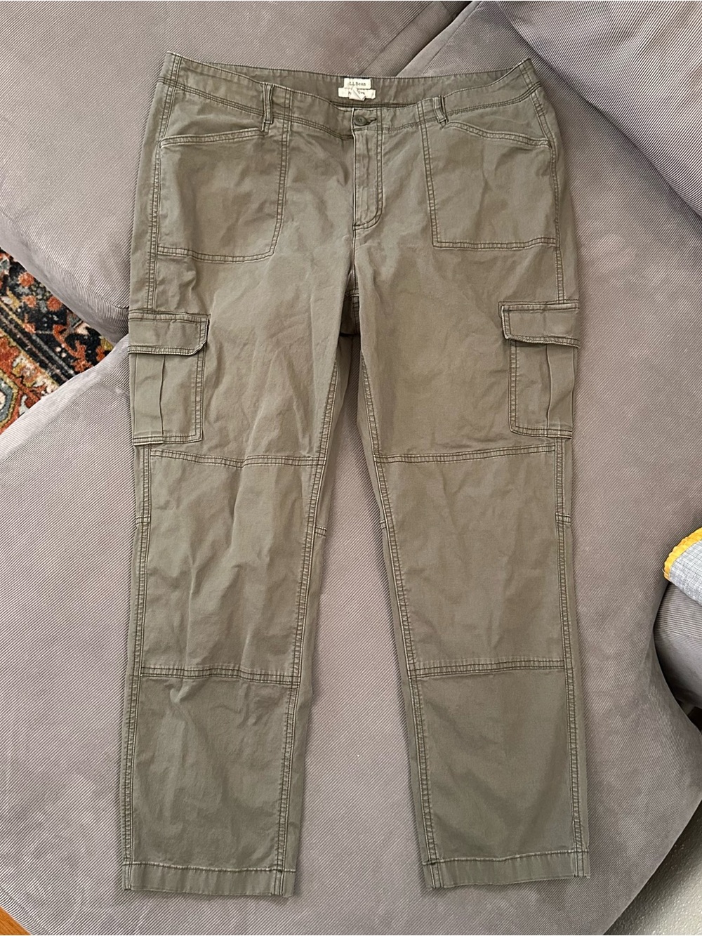 LL Bean Cargo Pants Womens 20 Reg Green Flannel Lined Favorite Fit Cotton 40x29